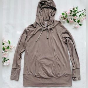 Kindred Bravely Brushed Bamboo Maternity & Nursing Hoodie, Taupe color, Size S